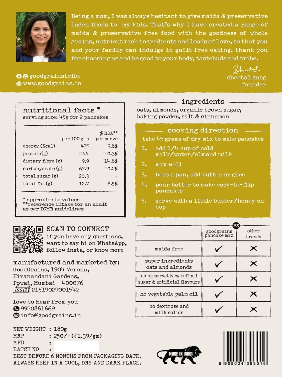 Oats & Almond Pancake Mix - GoodGrains.in