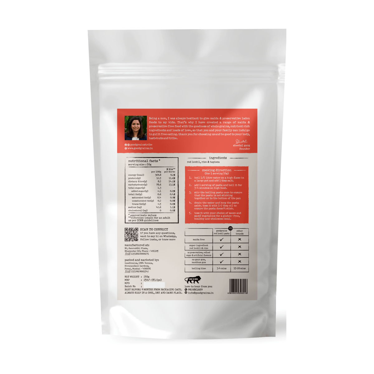 Red Lentil Pasta - GoodGrains.in
