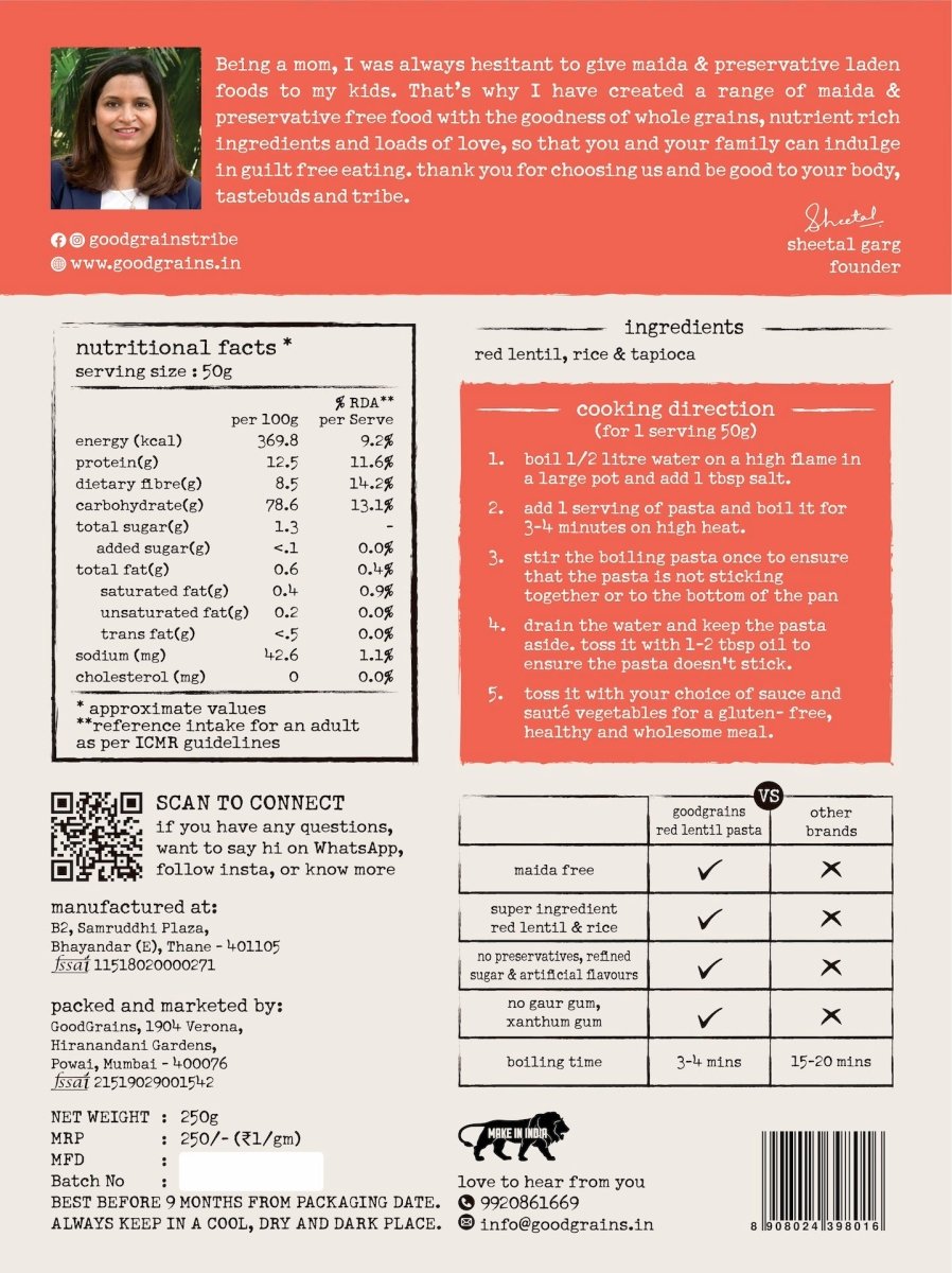 Red Lentil Pasta - GoodGrains.in